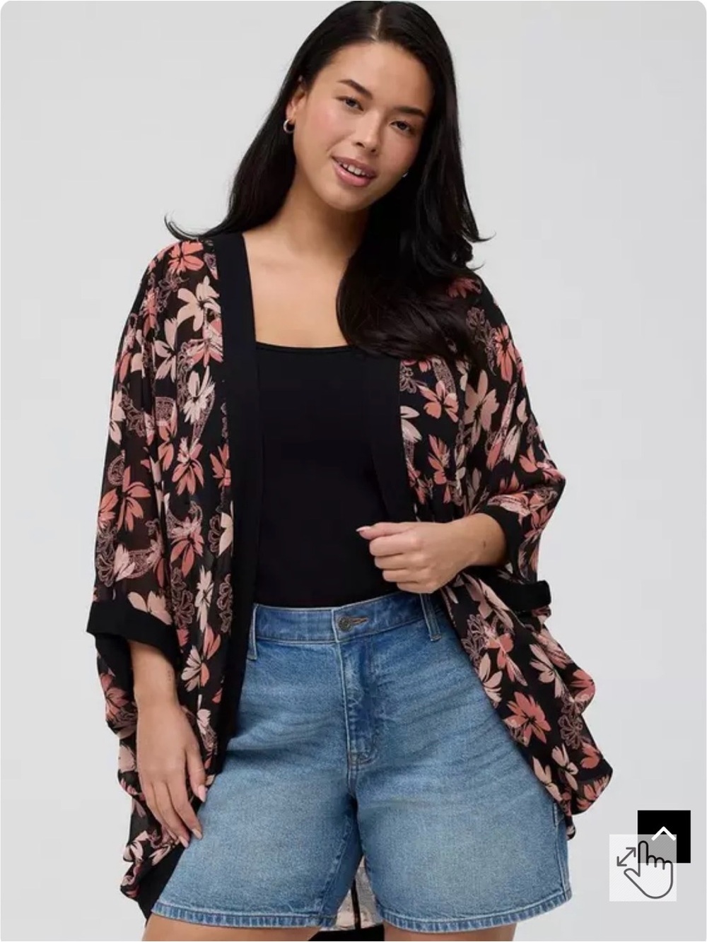 Floral Open-Front cacoon Kimono - Black with Blush Floral